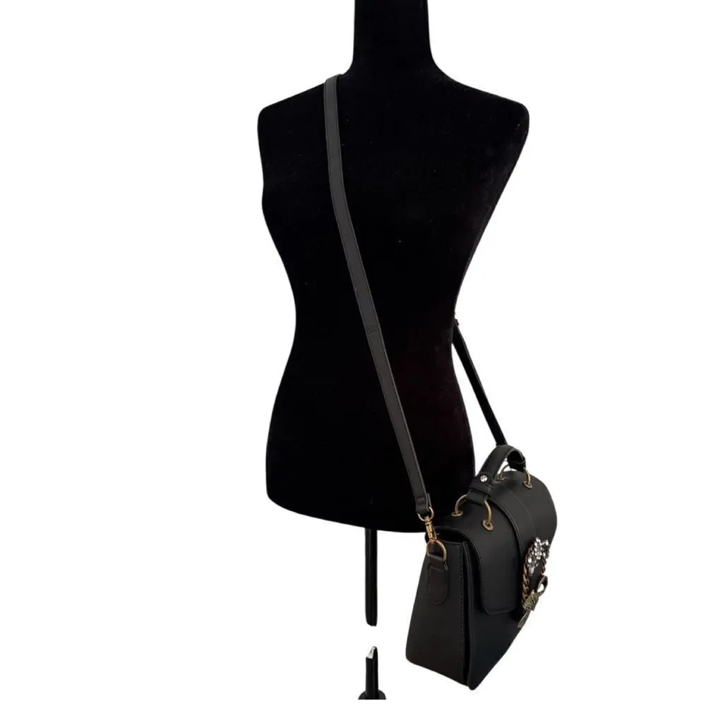 Aldo Black Crossbody Bag with Silver Embellishments EUC
